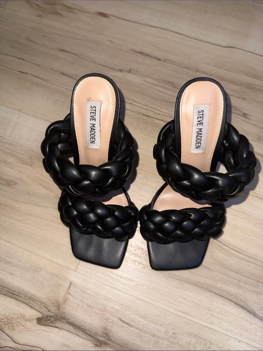 Steve Madden Black Braided Double-Strap Slide Mules